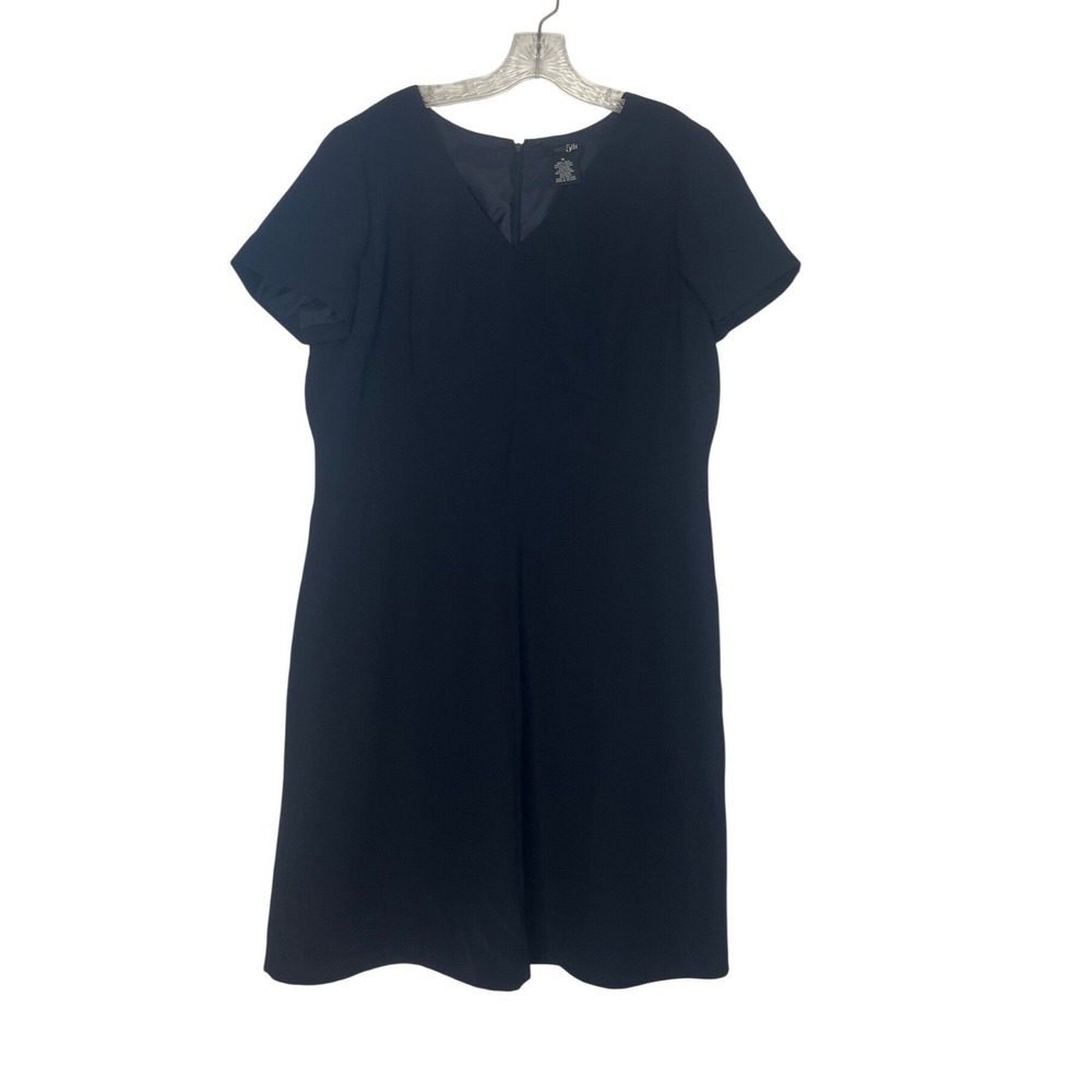 East 5th Dress Womens 18 Navy Blue Sheath Vneck Short Sleeve Classic Career New